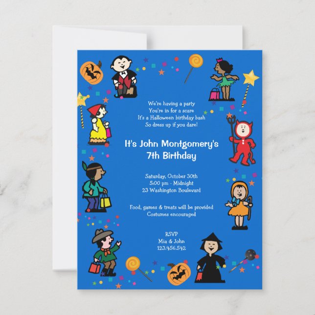 Blue Halloween Birthday Costume Party Invitation (Front)