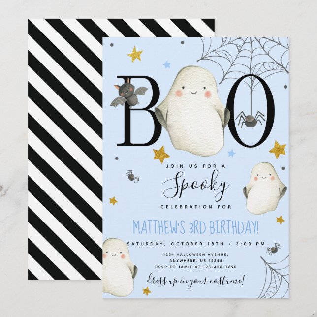 Blue Halloween Birthday Invitation (Front/Back)