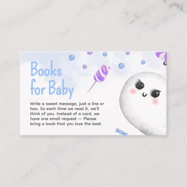 Blue Halloween Boy Baby Shower Books for Baby Enclosure Card (Front)