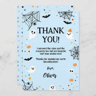 Blue Halloween Cute Ghost Thank You Card