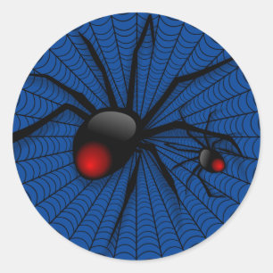Blue Halloween Evil Black Widow Scary Spider Web Classic Round Sticker