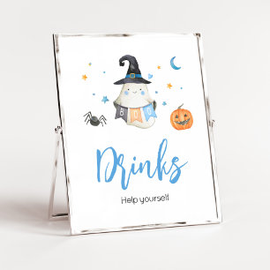 Blue Halloween Ghost Little Boo Baby Shower Drinks Poster