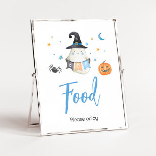 Blue Halloween Ghost Little Boo Baby Shower Food Poster