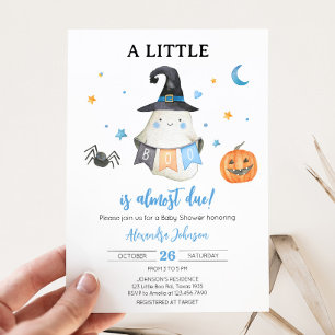 Blue Halloween Ghost Little Boo Baby Shower Invitation