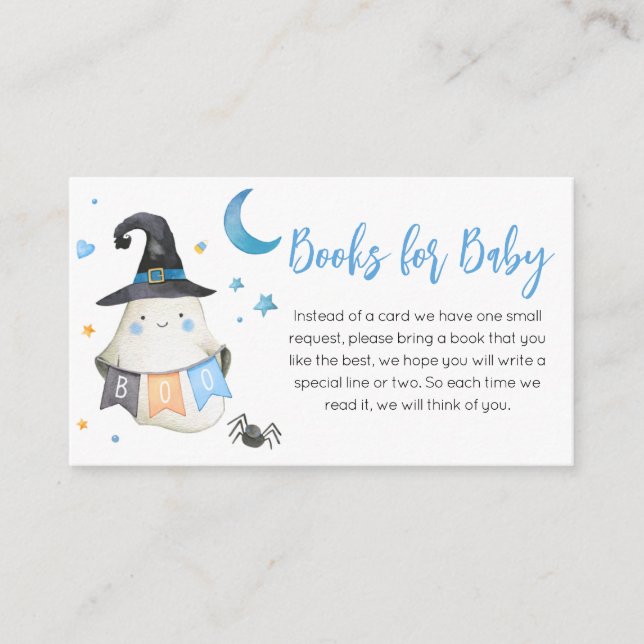 Blue Halloween Ghost Little Boo Books for Baby Enclosure Card (Front)