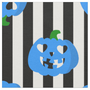 blue halloween heart pumpkin striped fabric