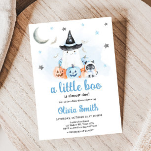 Blue Halloween Little Boo Baby Shower Invitation