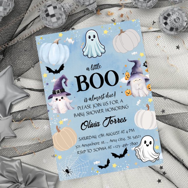Blue Halloween Little Boo Baby Shower Invitation (Creator Uploaded)