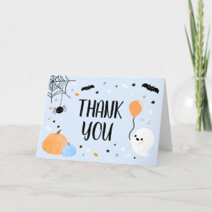 Blue Halloween Little Boo Baby Shower  Thank You Card
