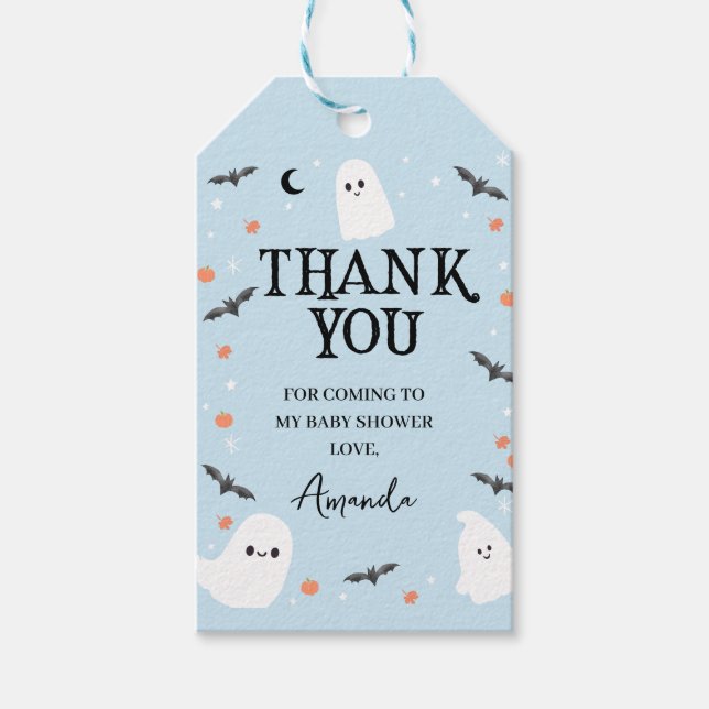 Blue Halloween Little Boo Baby Shower Thank You  Gift Tags (Front)