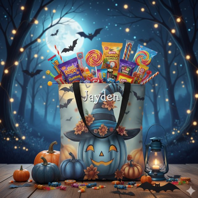 Blue Halloween Pumpkin Personalised Tote Bag (Creator Uploaded)