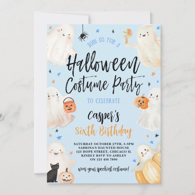 Blue Halloween Spooky Boy Birthday Costume Party   Invitation (Front)