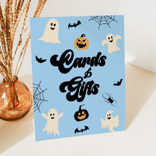 Blue Halloween Spooky Cards & Gifts Pedestal Sign