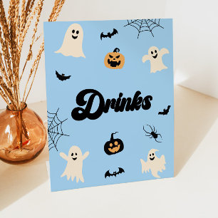 Blue Halloween Spooky Drinks Party Pedestal Sign