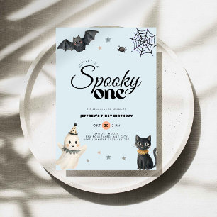 Blue Halloween Spooky One 1st Birthday Invitation