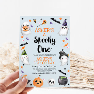 Blue Halloween Spooky One 1st Birthday Invitation