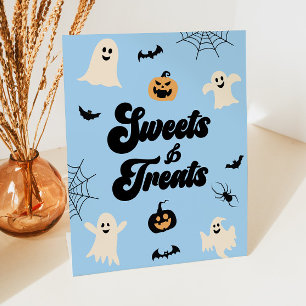 Blue Halloween Spooky Sweets and Treats Pedestal Sign