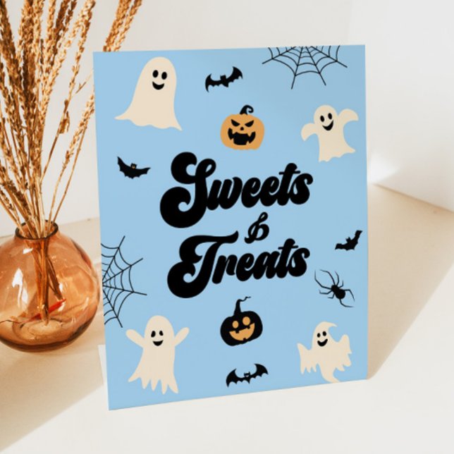 Blue Halloween Spooky Sweets and Treats Pedestal Sign (Creator Uploaded)