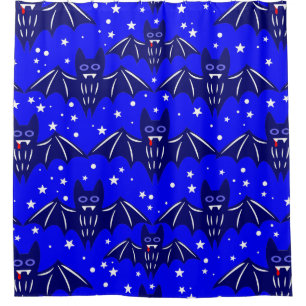 blue halloween vampire bat fangs creepy shower curtain