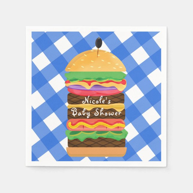 Blue Hamburger Summer Cookout Barbecue BBQ Party Napkin (Front)