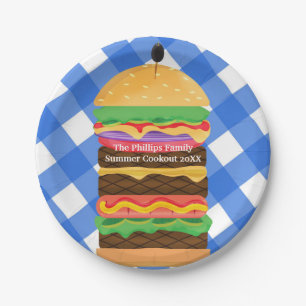 Blue Hamburger Summer Cookout Barbecue Party BBQ Paper Plate