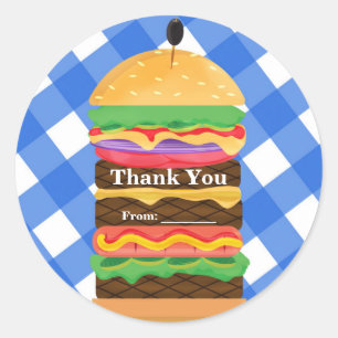 Blue Hamburger Summer Cookout Barbecue Party Favou Classic Round Sticker