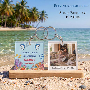 Blue Hammerhead Shark Birthday Custom Photo Key Ring
