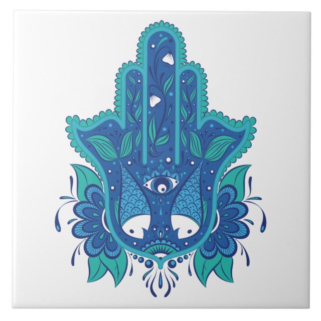 Blue Hamsa Design Tile (Front)