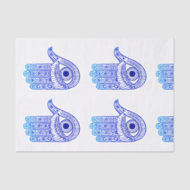 Blue Hamsa Hand / Evil Eye Defence / Hand of Mary Tissue Paper (Front)
