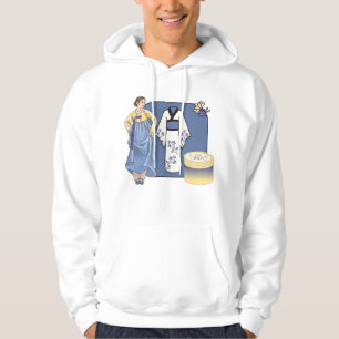 Blue Hanbok Lady & Floral Kimono Art Hoodie