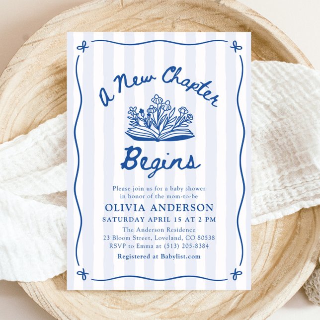 Blue Hand Drawn A New Chapter Begins Baby Shower Invitation (Blue Hand Drawn A New Chapter Begins Baby Shower Invitation)
