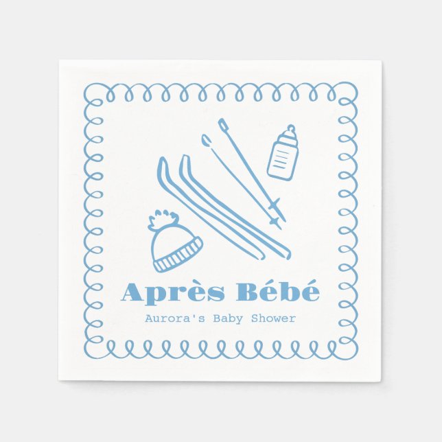 Blue Hand-Drawn Après Bébé Boy Baby Shower Napkin (Front)