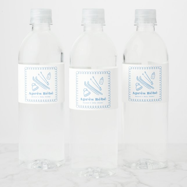 Blue Hand-Drawn Après Bébé Boy Baby Shower Water Bottle Label (Bottles)