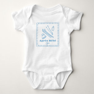 Blue Hand-Drawn Après Bébé Winter Ski Boy Baby Bodysuit