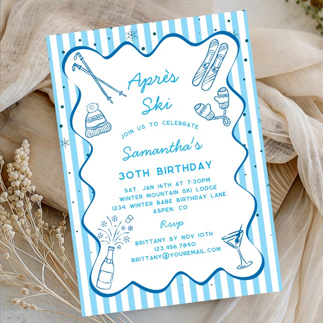 Blue Hand Drawn Apres Ski Winter Birthday Party  Invitation (Creator Uploaded)