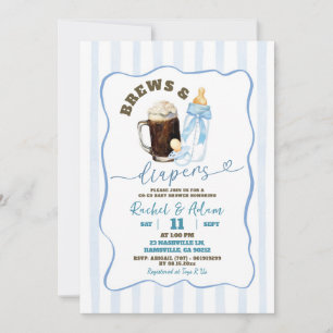Blue Hand Drawn Baby is Brewing Boy Baby Shower Invitation