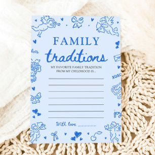 Blue Hand Drawn Baby Shower Family Traditions Game Invitation