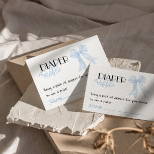 Blue Hand Drawn Bow Baby Boy Diaper Raffle Enclosure Card