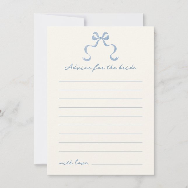 Blue Hand Drawn Bow Bridal Shower Advice Card (Front)