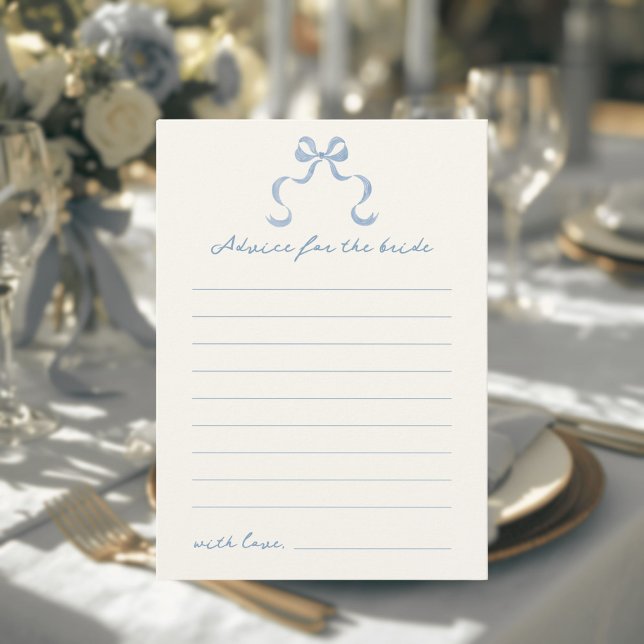 Blue Hand Drawn Bow Bridal Shower Advice Card (Creator Uploaded)