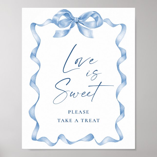 Blue Hand Drawn Bow Bridal Shower Love is Sweet Poster (Front)
