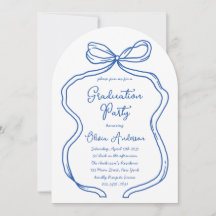 Blue Hand Drawn Bow & Handwriting Graduation Party