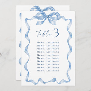 Blue Hand Drawn Bow Wedding Seating Chart Card