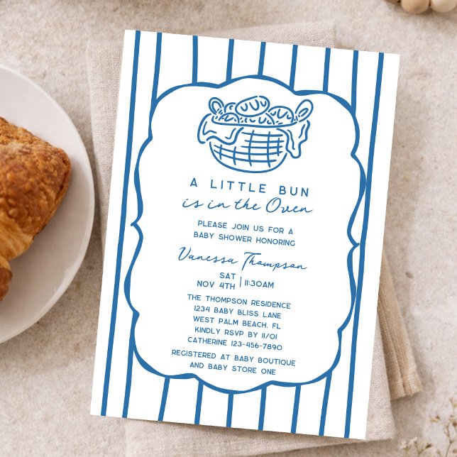 Blue Hand Drawn Bun In The Oven Boy Baby Shower Invitation (Creator Uploaded)