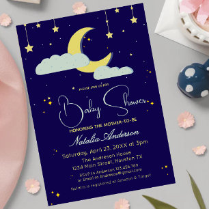 Blue Hand Drawn Celestial Star Moon Baby Shower Invitation