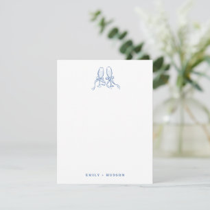 Blue Hand Drawn Cheers Glasses Wedding Stationary Card