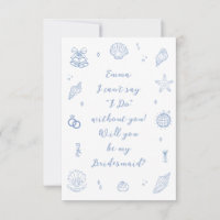 Blue Hand Drawn Coastal Bridesmaid Proposal Card