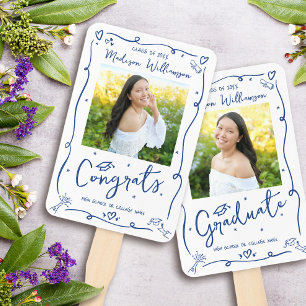 Blue Hand Drawn Doodle Graduation 2 Photo White Fan