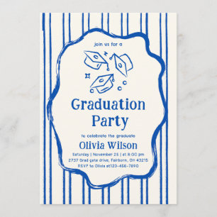 Blue Hand Drawn Doodle Graduation Party Invitation