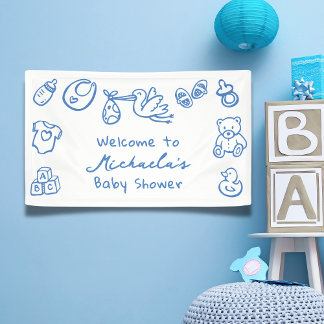 Blue Hand Drawn Doodle Whimsical Baby Shower Banner